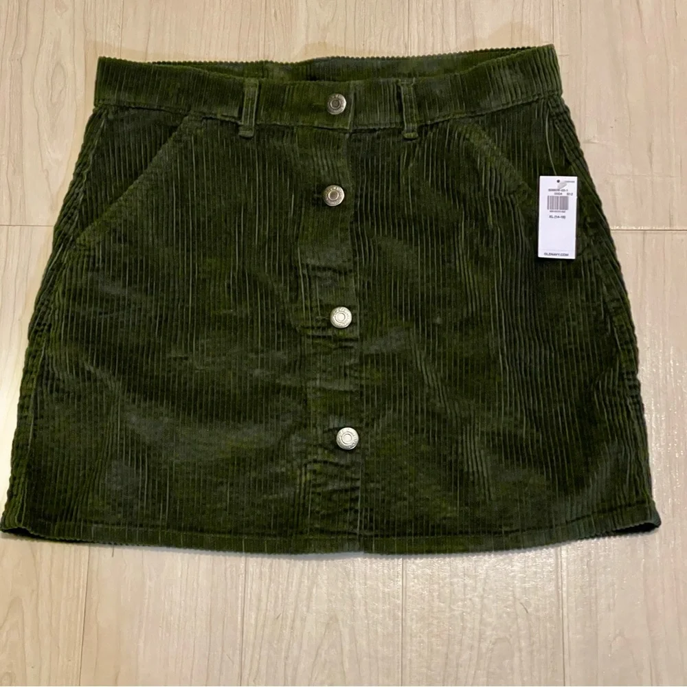 NWT Old Navy Corduroy Button-Front Mini Skirt in Dark Green Girls Size L(14 -16)